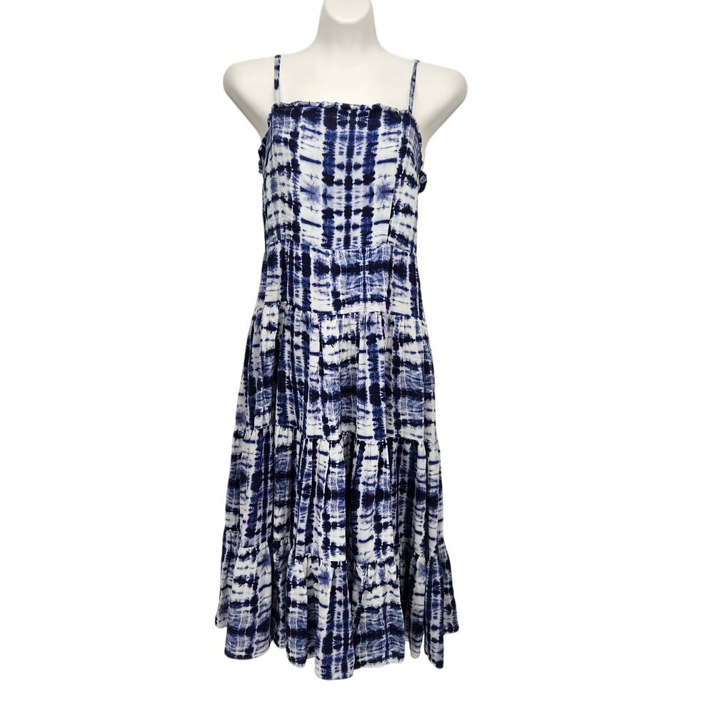 Alex Marie Blue Tie Dye Ruffled Tiered Smocked Maxi Leslie Sundress Women's 10
